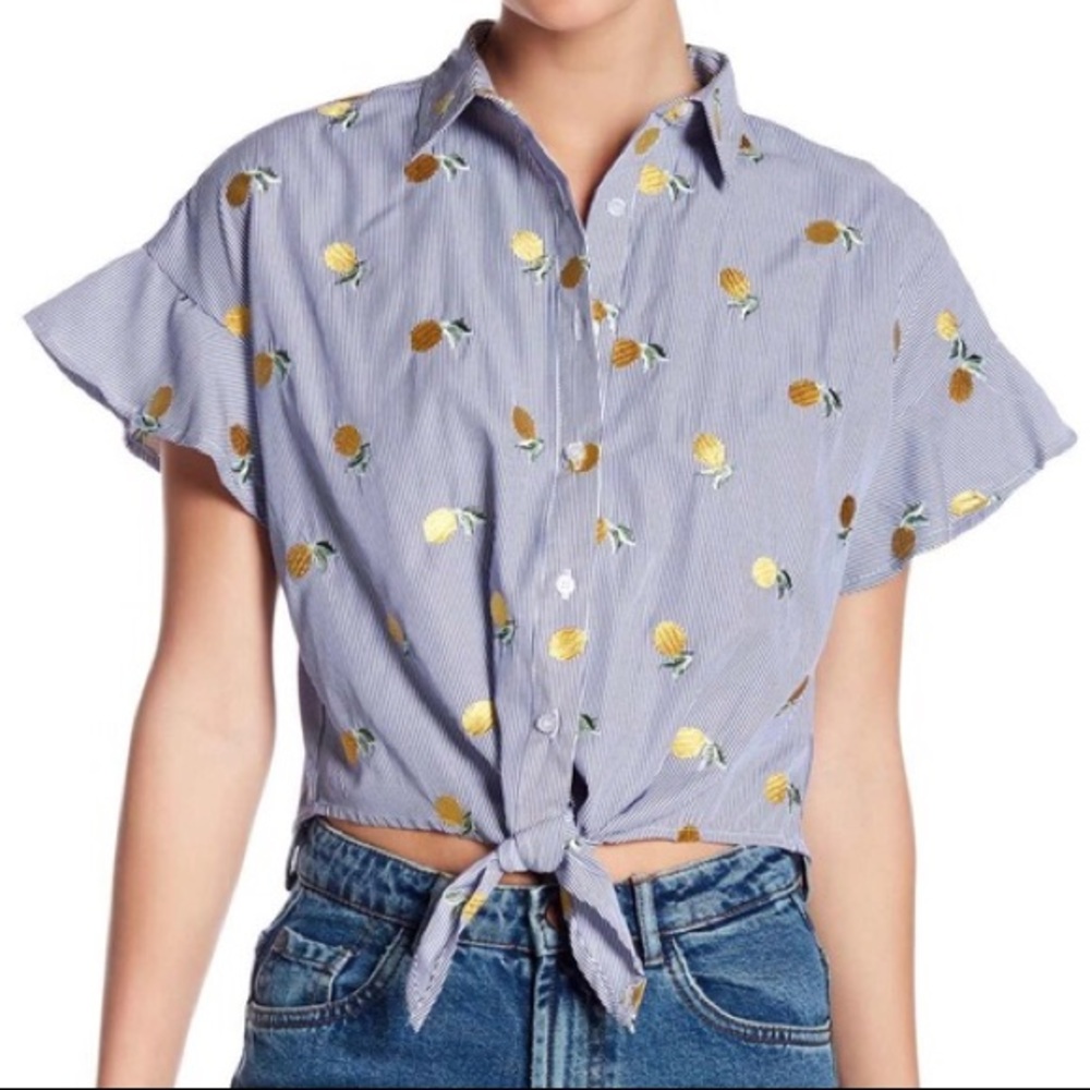 Lemon Printed Tie hem blouse
